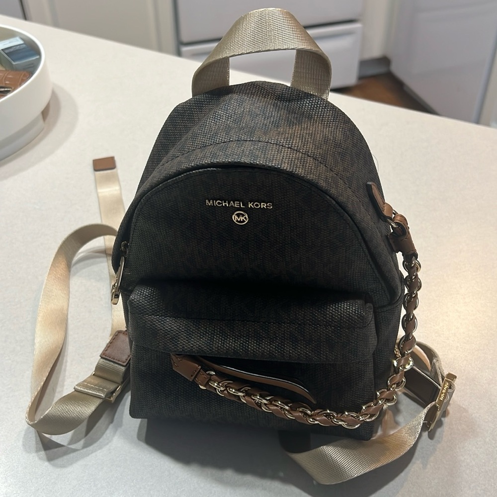 NWT Michael Kors - XS CNV MSGR BACKPACK - Brown/Acorn